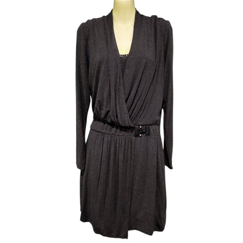 White House Black‎ Market Long Sleeve Faux Wrap Dress, Charcoal, Size 4